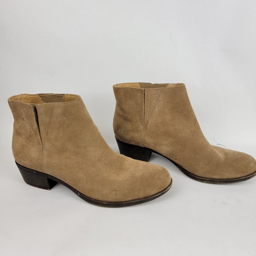 Lucky Brand Womens 8.5 Leather Pull On Tan Ankle Boots Casual Neutral Minimalist